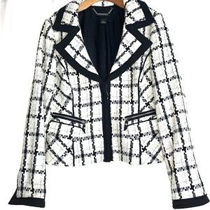 WHBM Cream/ Black Tweed Motorcycle Blazer. Size 14.